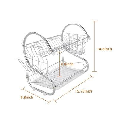 An image of a metal dish rack with measurements.