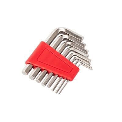 A set of hex wrenches on a white background.