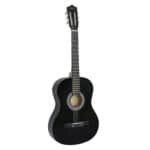 A black acoustic guitar on a white background.