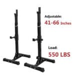 Two squat stands with weights on them.