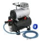 An air compressor with a blue hose attached to it.
