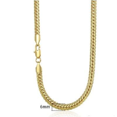 A yellow gold chain with a lobster clasp.
