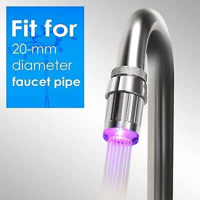A kitchen faucet with a purple light on it.