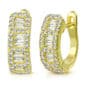 A pair of yellow gold hoop earrings with diamonds.