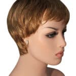 A mannequin wig with short brown hair.