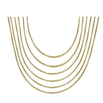 A gold chain necklace with five strands.