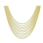 A gold - plated necklace with five strands.