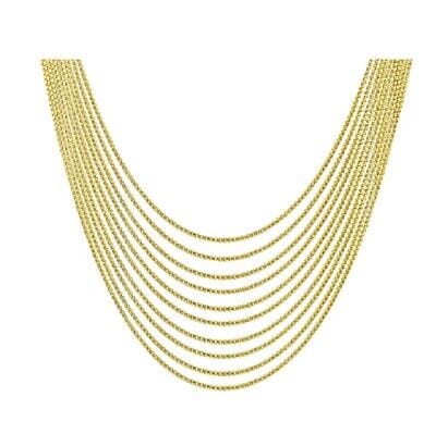 A gold – plated necklace with five strands.