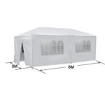 An image of a white tent with measurements.