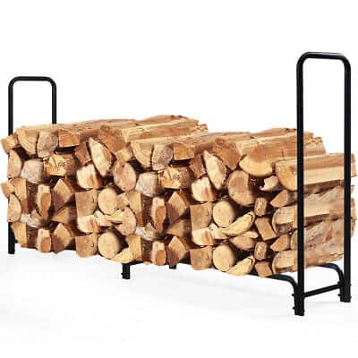 A stack of wood on a rack.