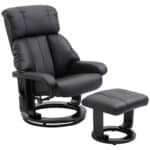 A black recliner with a footstool.