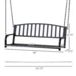 A bench swing with measurements.