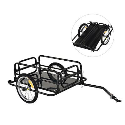 A black and black bicycle trailer.