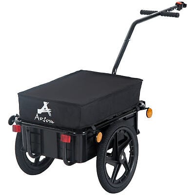 A black cart with a black cover.