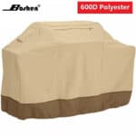 Beige and brown outdoor grill cover made of 600d polyester fabric by boshen.