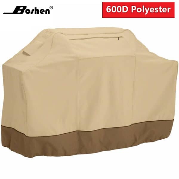 Beige and brown outdoor grill cover made of 600d polyester fabric by boshen.