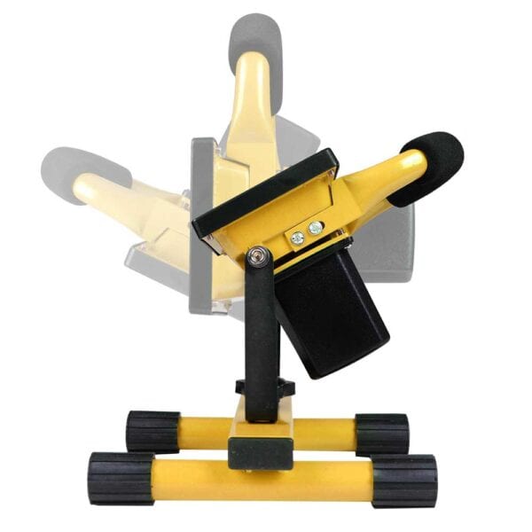A yellow and black stand with a yellow handle.