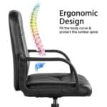 A black office chair with an ergonomic design on it.