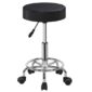 A black stool with wheels on a white background.