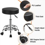 A black stool with four different features.