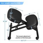 A picture of a kneeling chair with measurements.