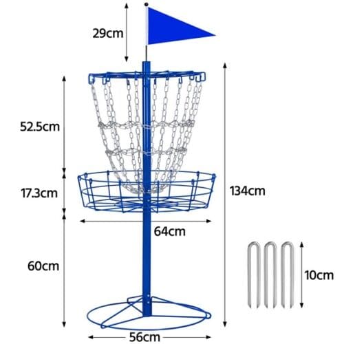 A diagram showing the dimensions of a frisbee golf basket.