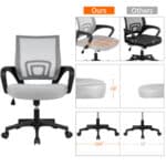 Comparison of ergonomic office chairs highlighting the advantages of our model's dimensions and design features over others.