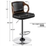 Adjustable bar stool with dimensions and weight capacity annotations.