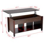 Brown wooden tv stand with dimensions labeled on white background.