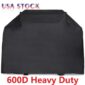 Black heavy-duty outdoor grill cover marked as 