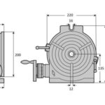 Technical drawing of a mechanical device with labeled dimensions.