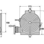 Technical drawing of a mechanical device with dimension annotations.