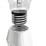 A white light bulb on a white background.