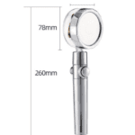 An image of a shower head with measurements.