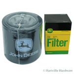 A john deere oil filter and its packaging box.