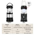 Two different types of camping lanterns are shown.