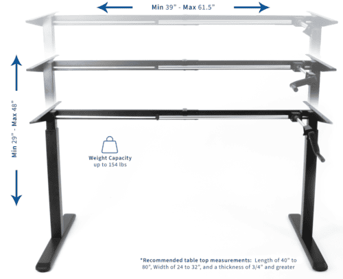 A diagram showing the height of a standing desk.