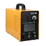 An electric arc welding machine with a yellow handle.