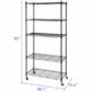 A black wire shelving rack with measurements.