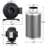 A diagram showing the dimensions of a black exhaust fan.