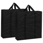 Two black tote bags on a white background.