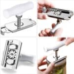 A series of pictures showing how to use a jar opener.