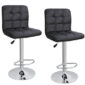 Two black bar stools on a white background.