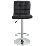 A black leather bar stool with chrome base.