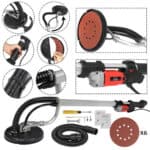 An electric sander with different attachments and accessories.