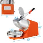 An orange ice cream maker with measurements and measurements.