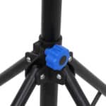 A black tripod with a blue knob.