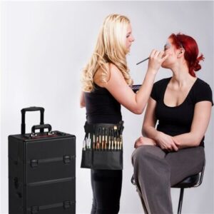 A woman is putting makeup on a woman's face.