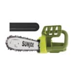 Sunjoe chainsaw with a chain and a blade.