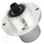 A stainless steel wheel hub for the front wheel of a car.